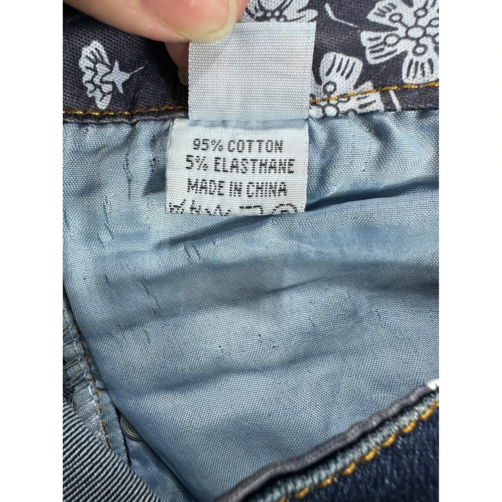 Luxury Group Womens Dark Wash Skinny Jeans Size 30 Button Fly Floral Waistband